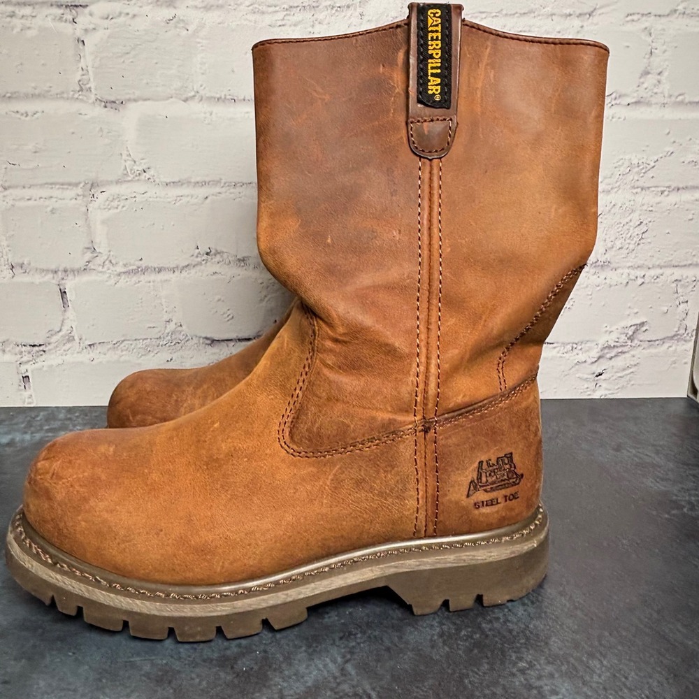 Caterpillar CAT Mens 7.5 Brown Leather Steel Toe Pull On Work Boots P90418 EH - Picture 2 of 7